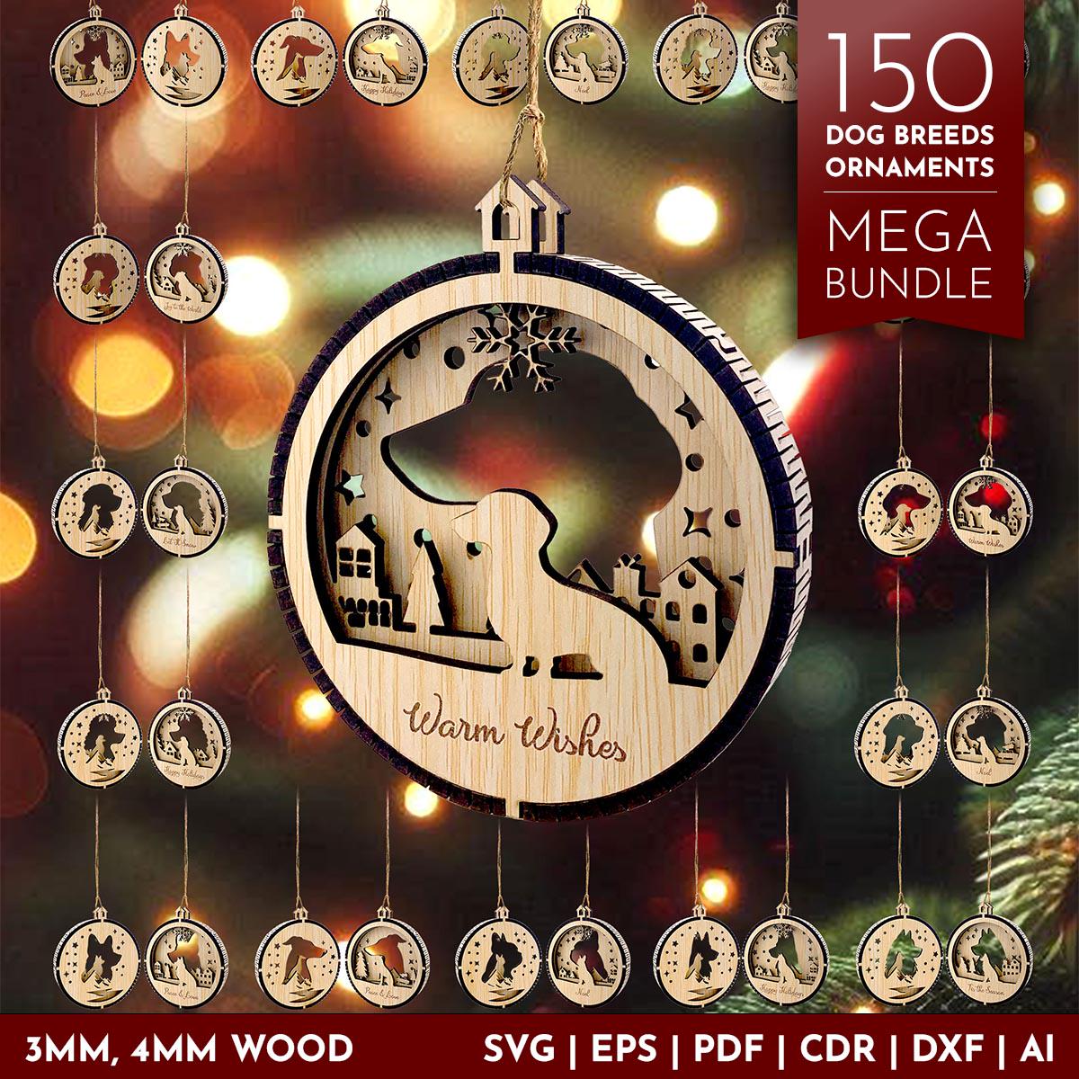 150 Christmas Ornament Dog SVG Bundle,Laser cut,custom personalize dog name,Digital Download,Craft,interchangeable,Hanging Bauble,Snow Scene