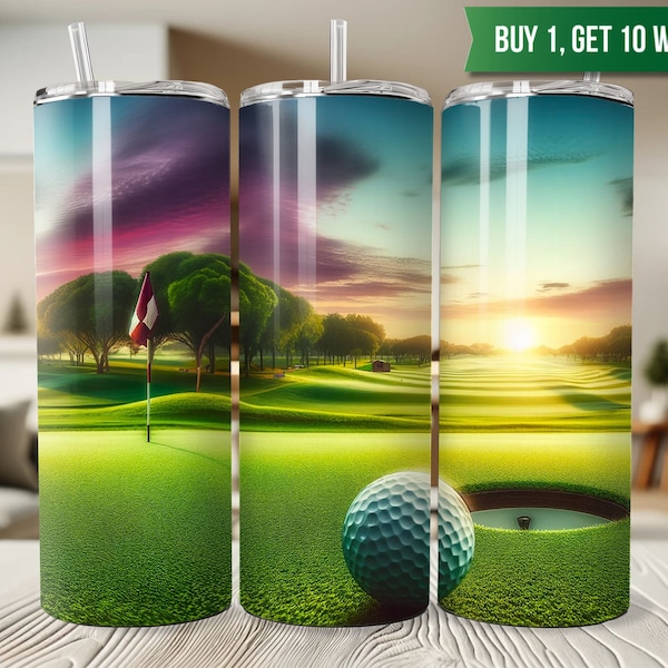 Golf Tumbler Wrap Golf Lover Tumbler Sublimation Tumbler Design Download Skinny 20oz Tumbler Wrap gift Golf course at sunrise gift for him