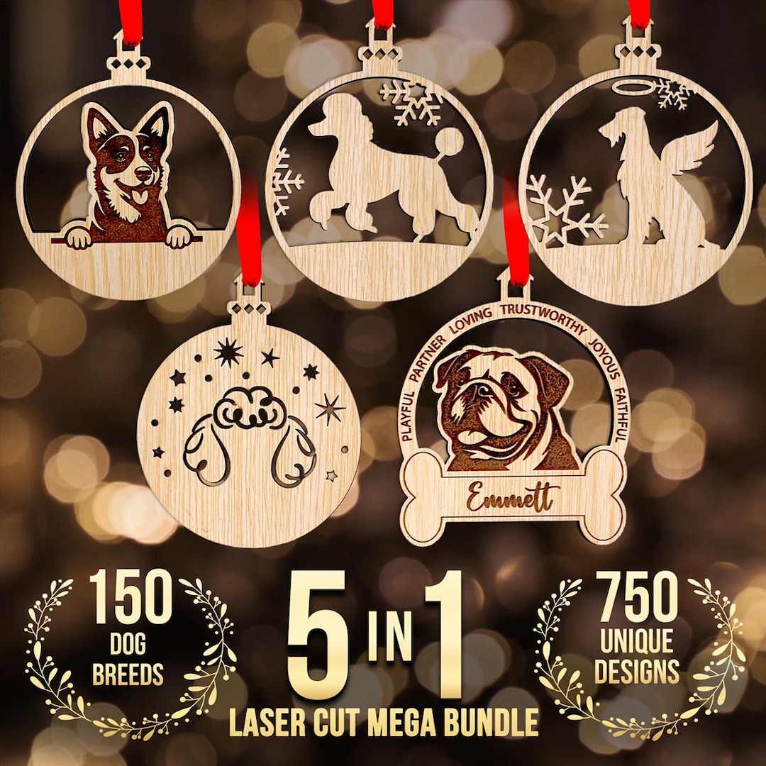 Christmas Ornament for Dog SVG Bundle Laser Cut File, 150 Breeds, Dog's ...