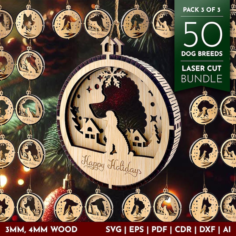 Dog Christmas Ornament SVG Bundle, 50 Dog Breeds, Laser Cut, Custom ...