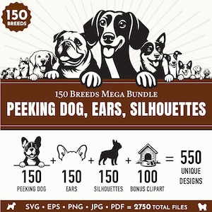 Dog SVG Mega Bundle, Peeking Dog SVG, Dog Ears Drawing SVG, Peeking Dog Silhouette Svg, Peeking Dog Clipart,Peeking Dog Svg Files For Cricut