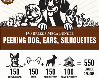 Dog SVG Mega Bundle, Peeking Dog SVG, Dog Ears Drawing SVG, Peeking Dog Silhouette Svg, Peeking Dog Clipart,Peeking Dog Svg Files For Cricut