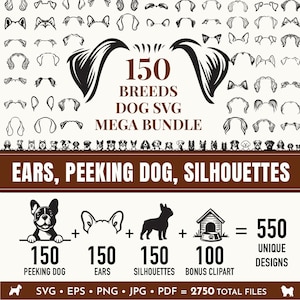 Hund SVG Mega Bundle, Hundeohren Zeichnung svg, Line Art, PNG Bundle, handgezeichnet,Svg Clipart Bundle,Tattoo Design,Hundeohren Umriss Bundle,Hund svg