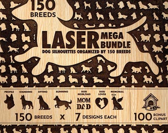 Dog Breed Silhouette Mega Bundle, Laser Cut Bundle, Engraving designs, CNC file, Svg,Dxf,Pdf,Png,Eps,Cdr,Dxf, Dog lover, svg laser cut files