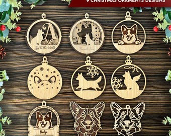 Corgi Christmas Ornament Bundle SVG, Personalized Holiday Dog Ornament, Laser Cut Glowforge File, 3D Corgi Ornaments, Cute Dog SVG
