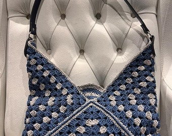 Hand Woven Bag/Crochet Bag/Knitted Bag/Black Bag/Designer Bag/Luxury Bag/Shoulder Bag/Women’s Bag
