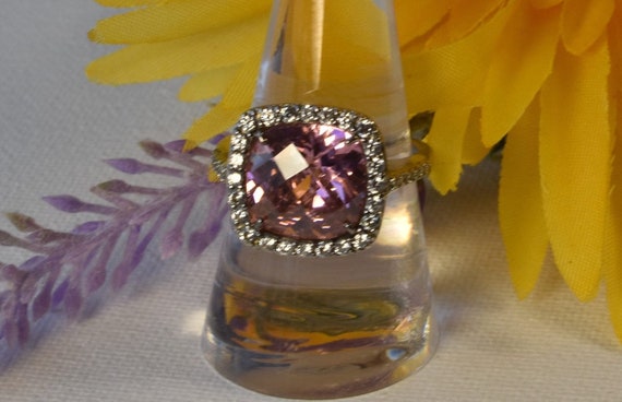 8.3CT Pink Cushion CZ Cocktail Party Ring, 925 St… - image 4