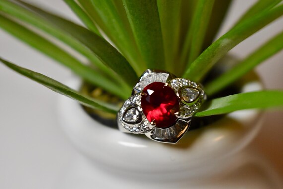 Vintage Simulated Ruby Ring, 3 Carat, size 9 - image 1