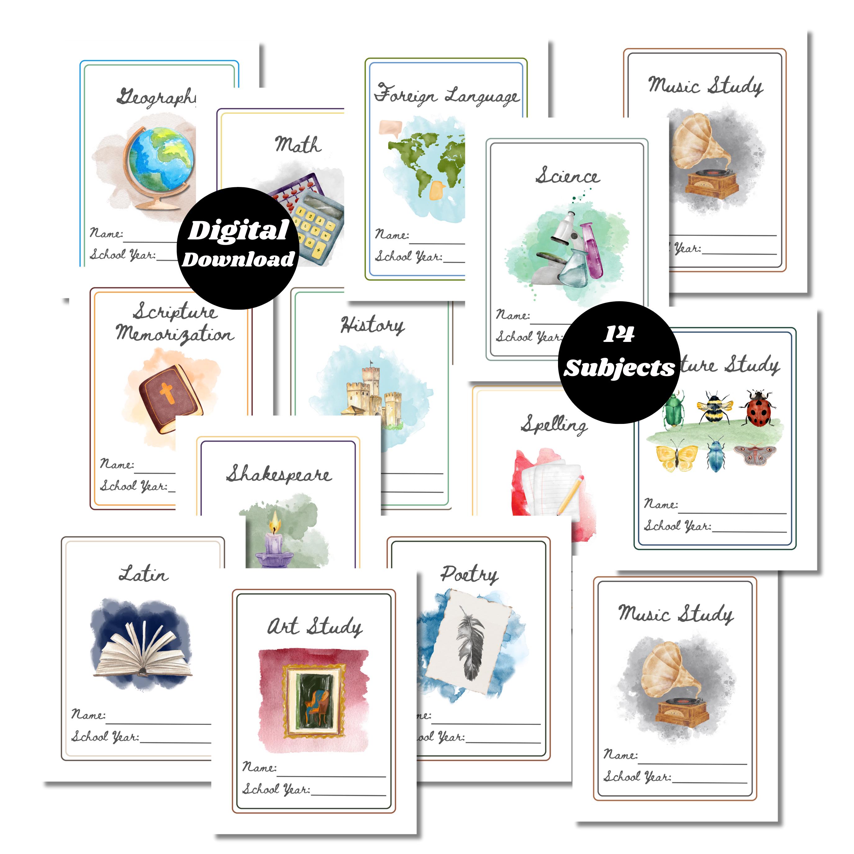Homeschool Binder Covers, Charlotte Mason Subjects, Printable Planner, Homeschool Organization, Instant Download, Back to School