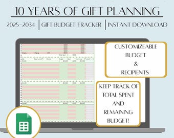 10 Year Christmas Gift Budget Tracker, Holiday Planner, Gifting Spreadsheet, Christmas Organizer, Google Sheets Template, Holiday Budget