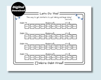 DEBT Snowball Payoff Tracker for Budgeting, Baby Steps, Dave Ramsey, Get Out of Debt for Financial Freedom Chart, 4 Debts