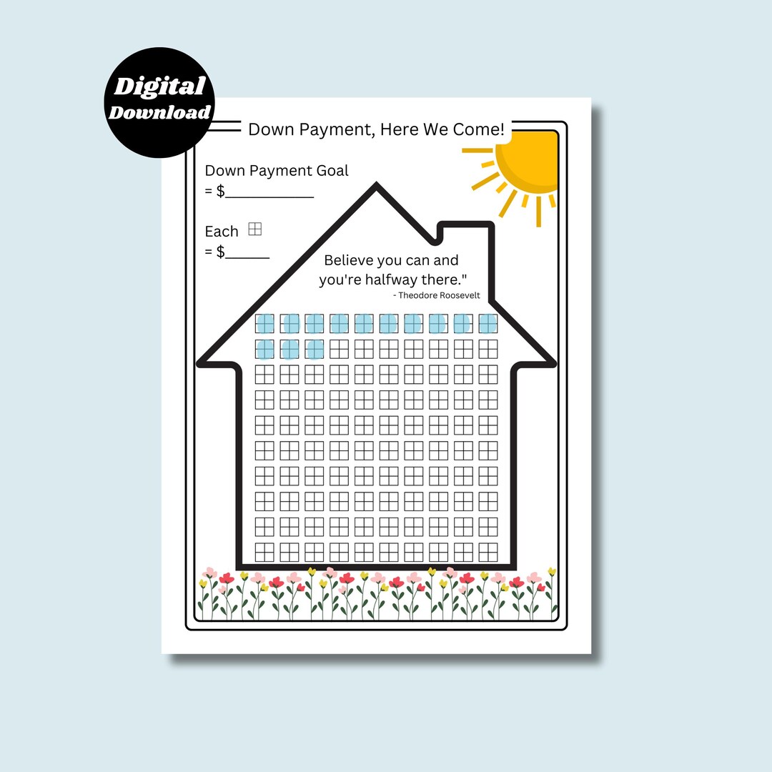 Down Payment Tracker Chart for House INSTANT DOWNLOAD Savings Goal for ...