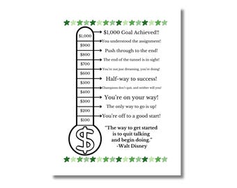 Printable Savings Tracker | Emergency Fund Goal Chart | 1,000 Savings Thermometer | Financial Planner | Budgeting Tool