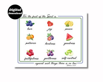 Tableau des fruits de l'Esprit, outil d'apprentissage biblique, affiche de la Bible TÉLÉCHARGEMENT NUMÉRIQUE IMPRIMABLE