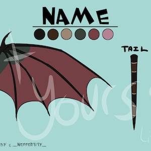 May include: A digital illustration of a bat character with red and black wings. The character has a brown body with black markings and a fluffy red collar. The illustration includes a color palette and a tail.