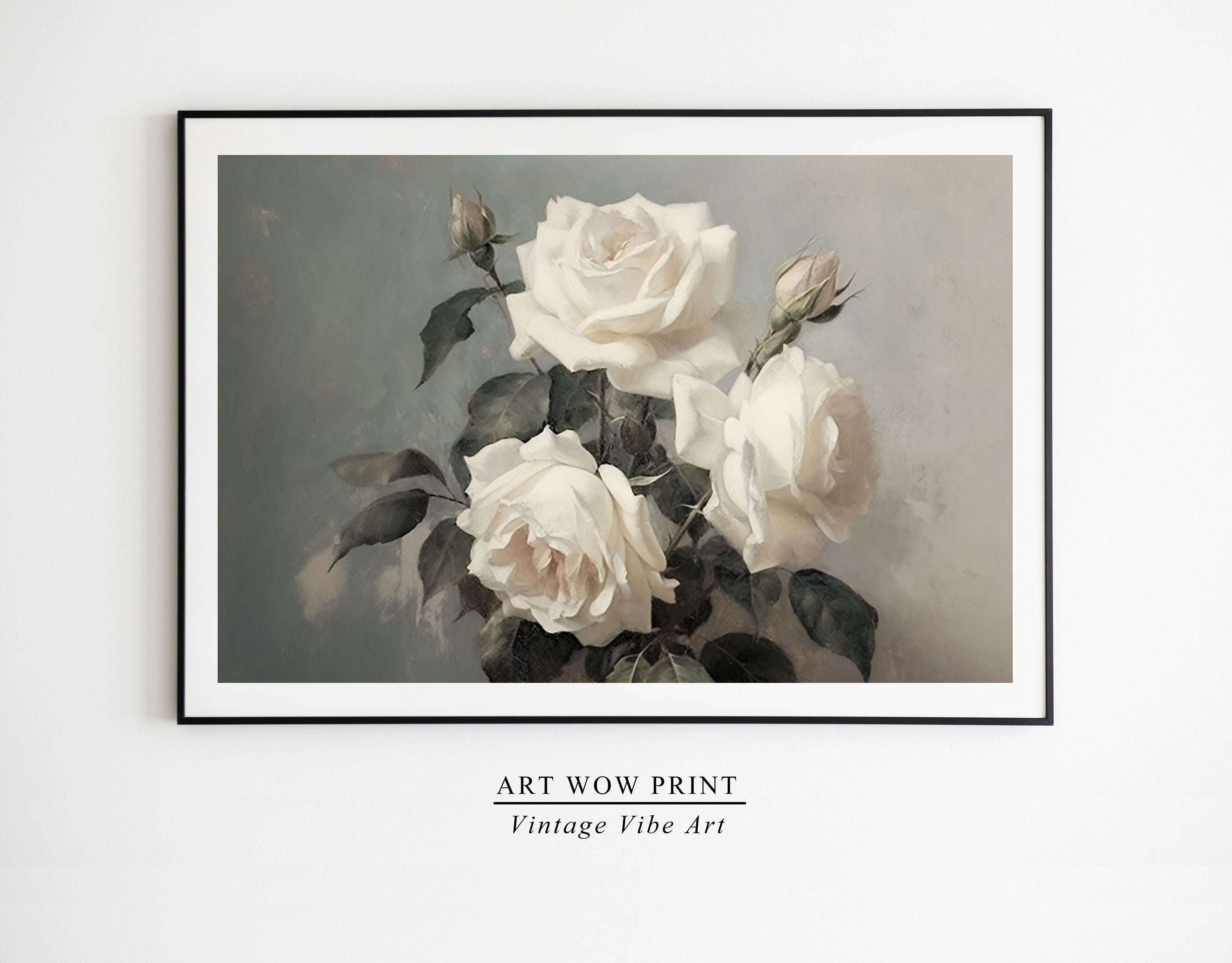 PRINTABLE Vintage Still Life Painting White Roses Botanical Wall Art - Etsy