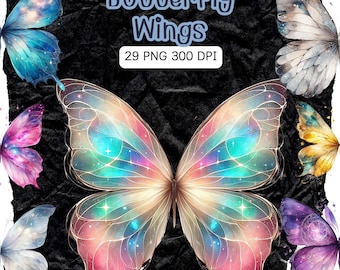 Schmetterling Flügel Clipart: Fantasy PNG Overlays für Scrapbooking (Digitaler Download)
