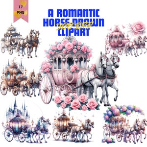San Valentino Un romantico pacchetto di clipart trainate da cavalli, digitale romantico, uso commerciale, download immediato, design per matrimoni, illustrazione classica