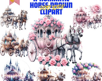 Romantische Kutsche Clipart Bundle: Hochzeits-Illustrationen (digitaler Download)
