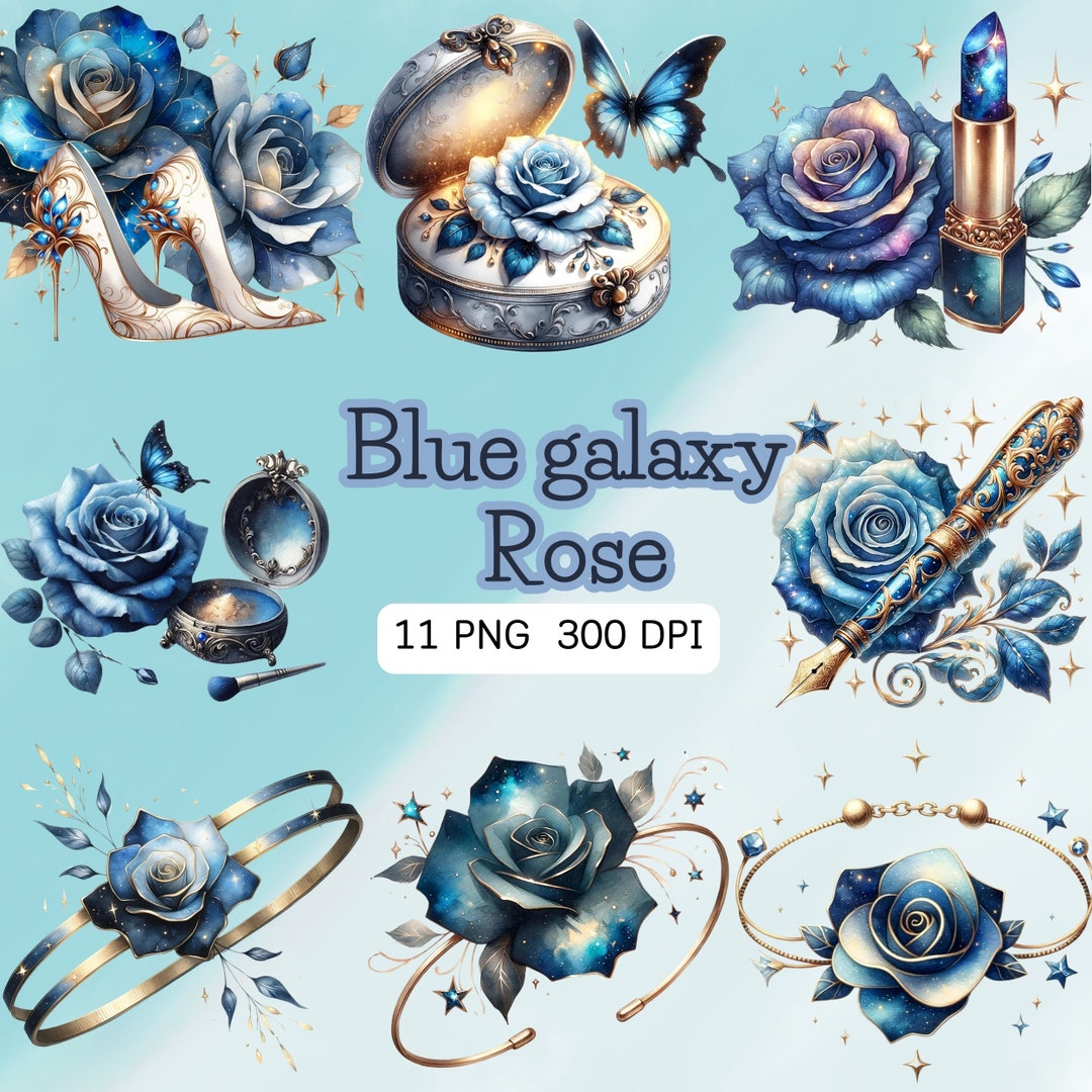 Blue Galaxy Rose 11PNG Collection Digital Download, Cosmic Floral ...