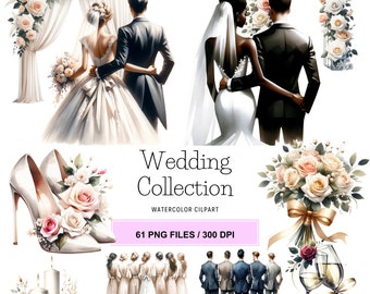 Hochzeit Aquarell Clipart: 61 PNG Grafiken (Digitaler Download)