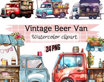 Vintage Beer Van Aquarell Clipart | Retro LKW-Kunst (24 PNG)
