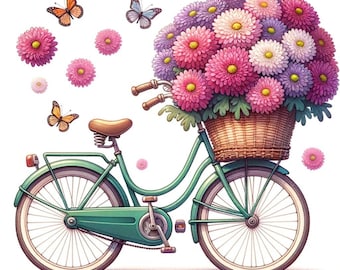 Floral Fahrrad Clipart Set: Vintage Fahrrad Kunst (digitaler Download)