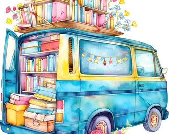 Buch Van Clipart Bundle: Retro Illustrationen (Digitaler Download)