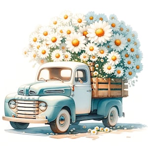 Vintage Floral Truck PNG Clipart: Retro Flower Truck Art (Digital Download)