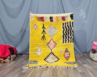 ALFOMBRA MARROQUÍ amarilla, alfombra marroquí auténtica, alfombra de lana hecha a mano, alfombra boujaad auténtica, alfombra personalizada de todos los tamaños, alfombra peluda de lana