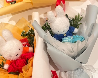 Miffy Crochet Plush soap Flower Bouquet, Handmade Kawaii Gift for Girlfriend, Birthday Graduation Arrangement