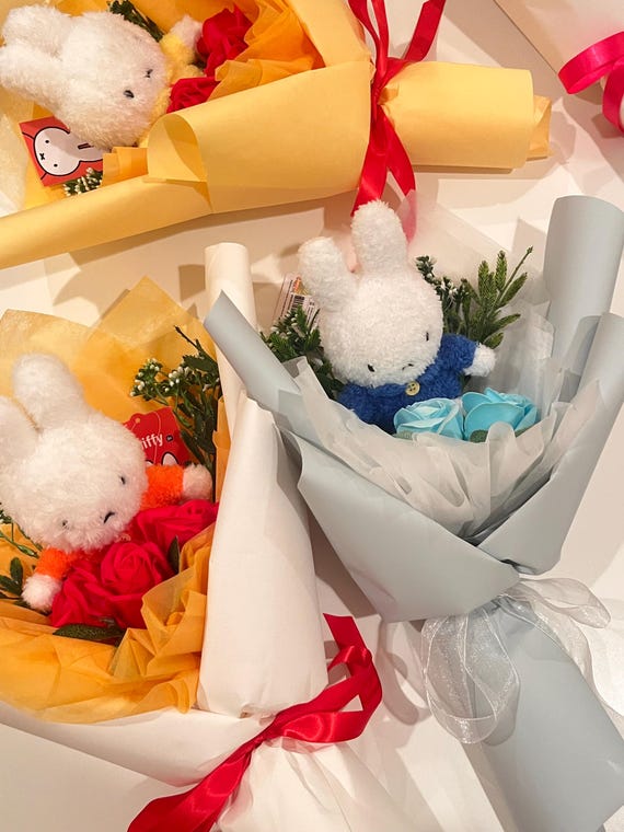 Miffy Crochet Plush soap Flower Bouquet, Handmade Kawaii Gift for Girlfriend, Birthday Graduation Arrangement