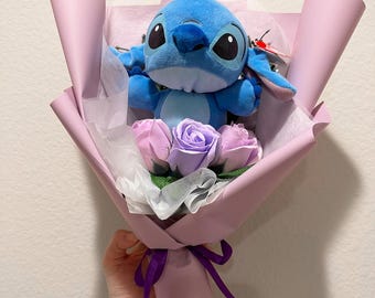Stitch Plush Flower Bouquet – Cute Soap Rose Gift for Girlfriend, Birthday, Valentine’s Day, Disney Inspired Plush Bouquet