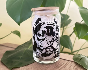 American Bully Glass Cup w/ Bamboo Lid & Straw | American Bully Iced Coffee Glass | Libbey Glass