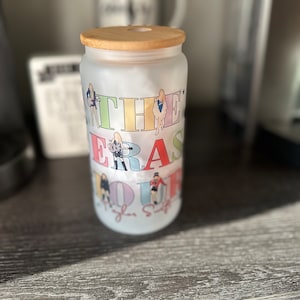 Swiftie Frosted Glass Cup w/ Bamboo Lid & Straw | Swiftie Iced Coffee Glass | Libbey Glass | Eras Glassware | Swiftie Glass Cup | Coffee Cup