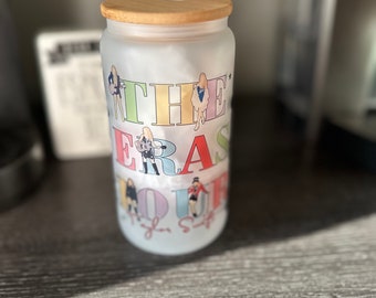 Swiftie Frosted Glass Cup w/ Bamboo Lid & Straw | Swiftie Iced Coffee Glass | Libbey Glass | Eras Glassware | Swiftie Glass Cup | Coffee Cup