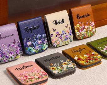 Marque-page magnétique, marque-page en cuir, fleur de naissance avec nom, cadeau pour amateur de lecture