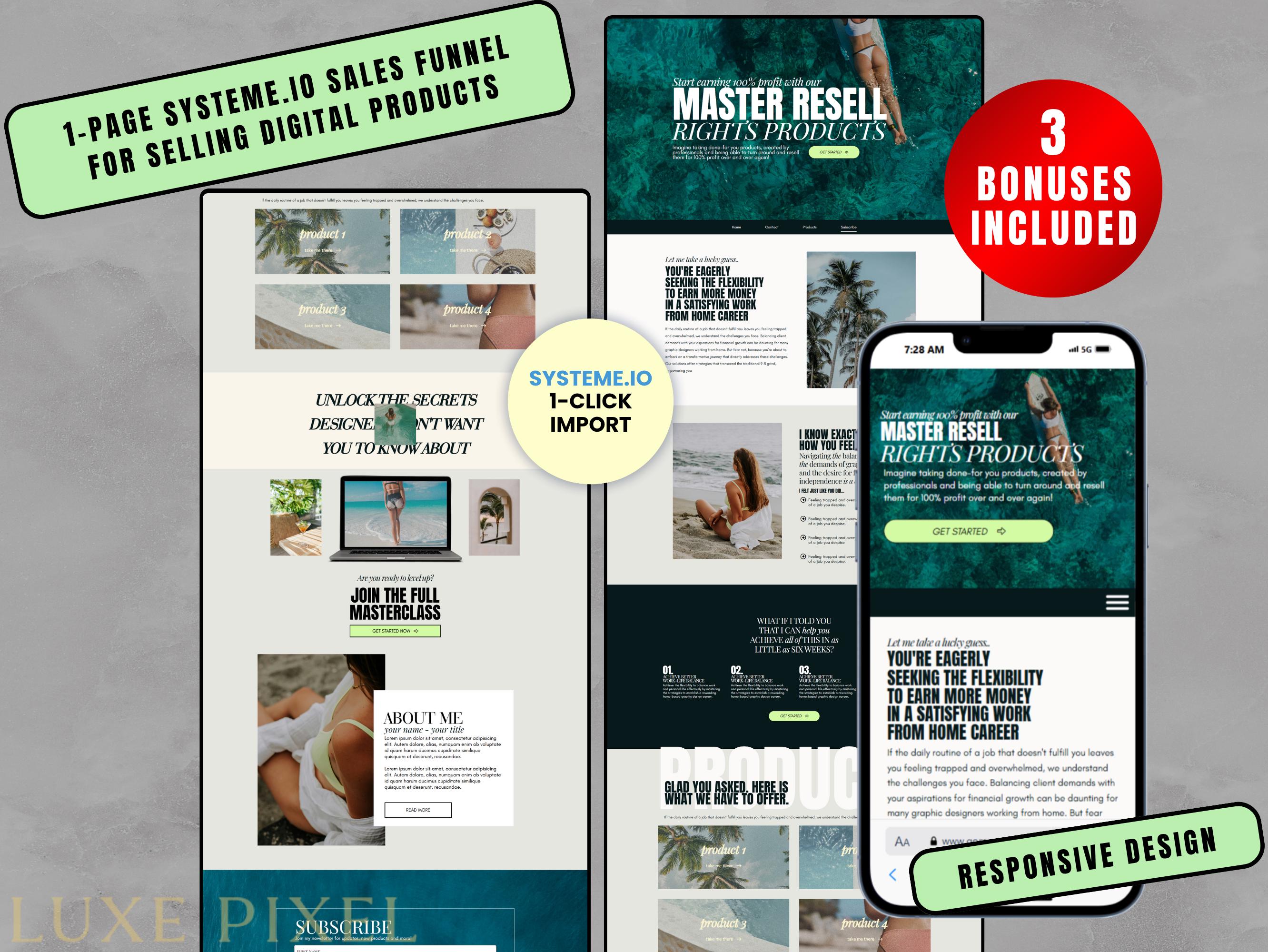 1-Page Systeme.io Sales Funnel Template MRR Master Resell Rights DFY Systeme io Website Digital Products Coach Mentor Course Landing Page