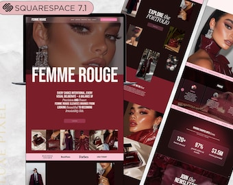 Squarespace Luxury Website, Bold Portfolio Template, Red Pink Burgundy Modern Editorial, Creative Studio, Marketing Agency, Frosted Glass UI