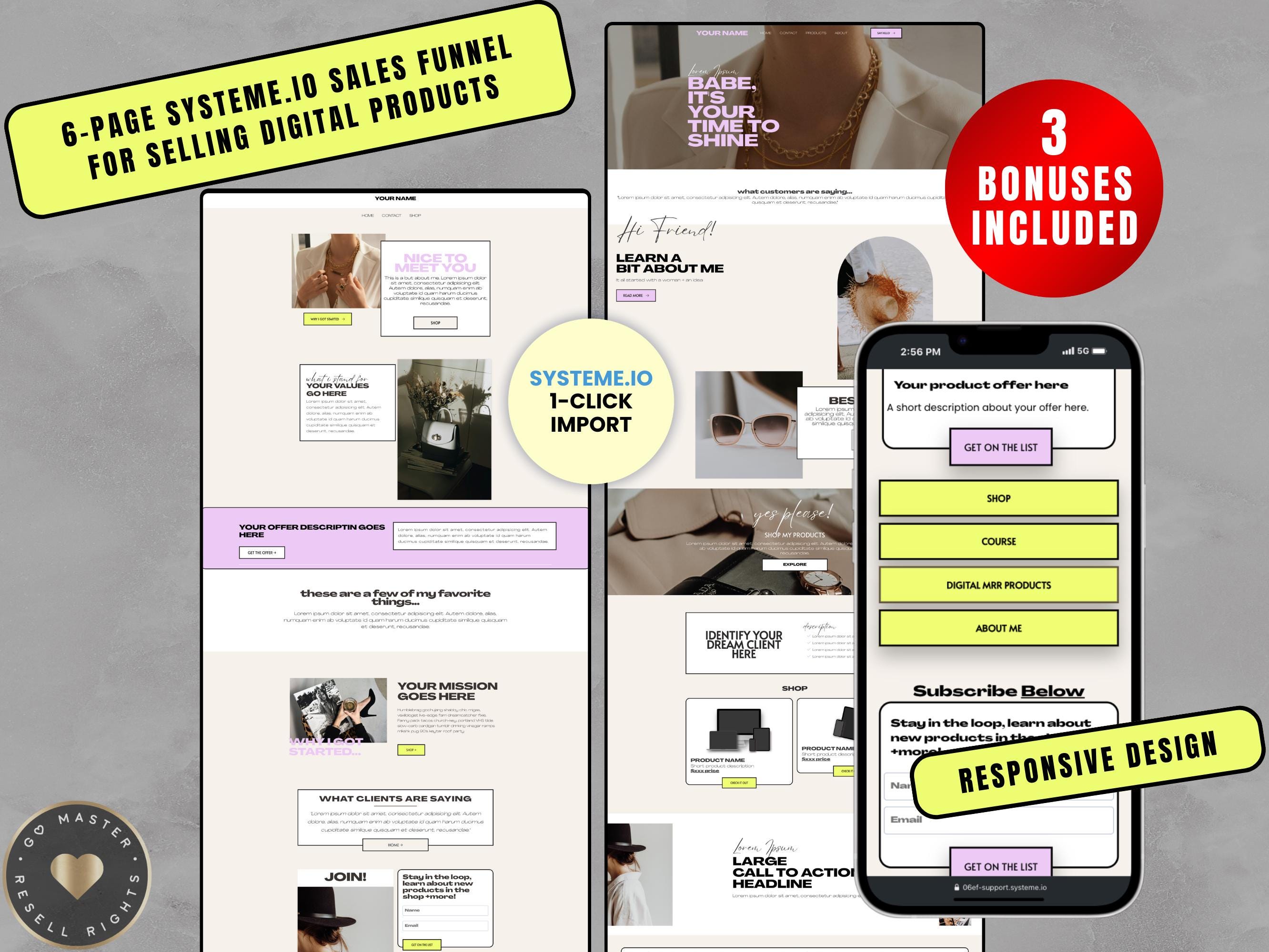 Systemeio Sales Funnel Template MRR Master Resell Rights DFY Systeme.io Template Website Digital Products Coach Mentor Course Landing Page