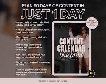 Content Calendar Blueprint: 90-Day Planner, MRR/PLR (Canva Editable, Digital Product)