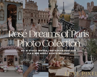 Paris Stock Photos: Rosé Luxury, Faceless AI Images (MRR PLR) Digital Download