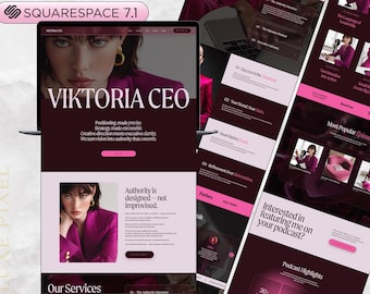 Sitio web de Squarespace Coach en color burdeos, plantilla femenina de lujo, editorial moderna en rojo y rosa, marca consultora, tienda digital, comercio electrónico, podcast