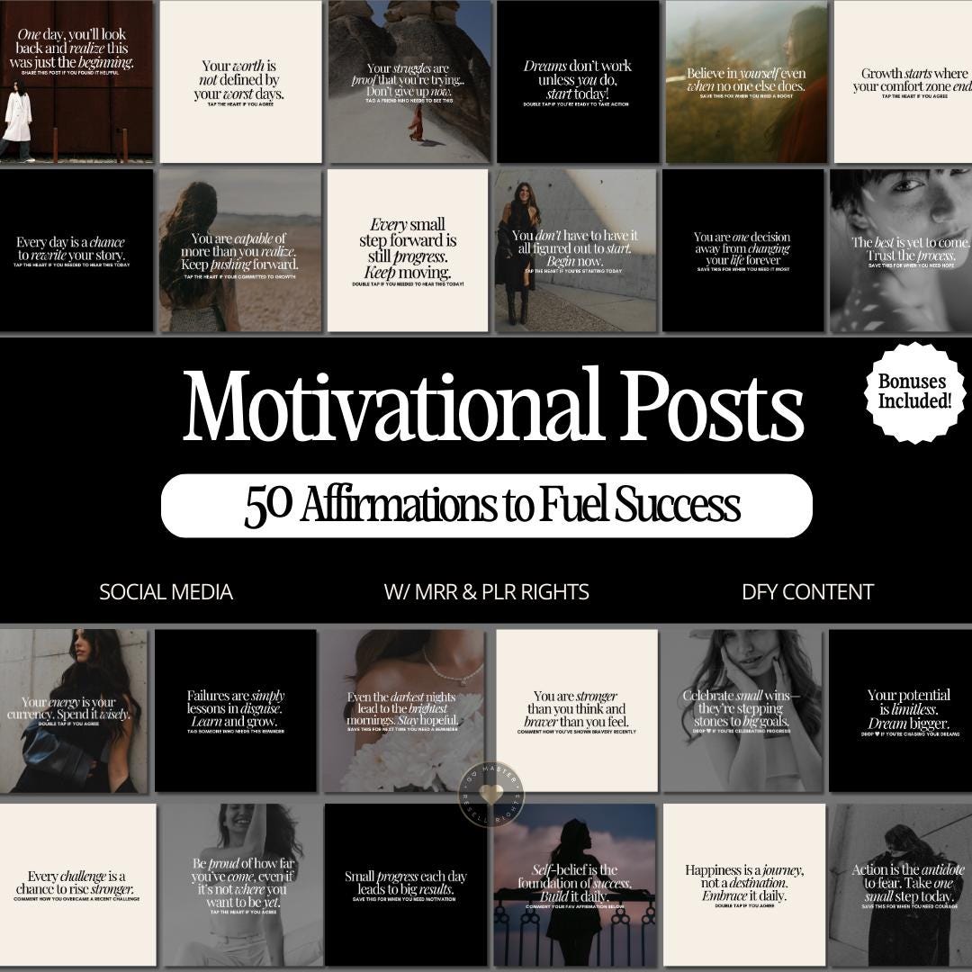 50 Positive Mindset Affirmations: Social Media Motivational Posts (MRR ...