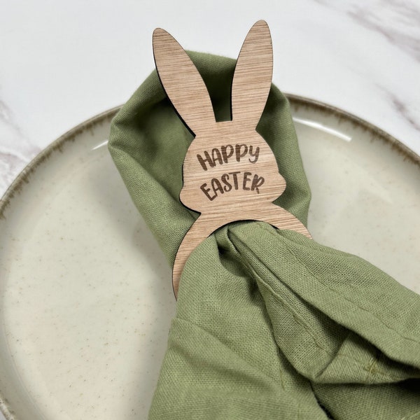 Easter Bunny Napkin Rings - Wooden Handmade Rustic Spring Table Decor, Easter Themed Napkin Holders for Easter Meals & Seasonal Gifts