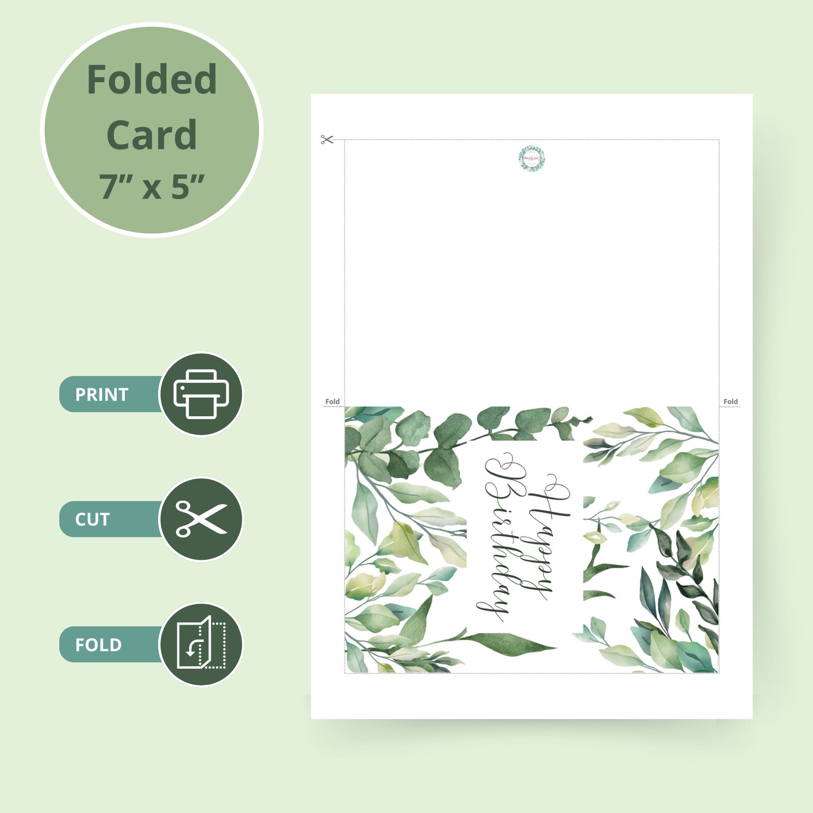 Happy Birthday Greeting Card to Print With Leaf and Nature Design - Etsy