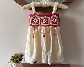 Handmade Crochet Cotton Baby Dress: Adjustable Straps, 1-2 Years