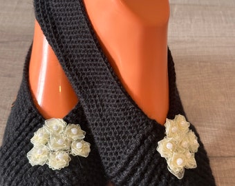 Crochet Slippers: Handmade Cotton Booties, Leather Sole Cozy Booties