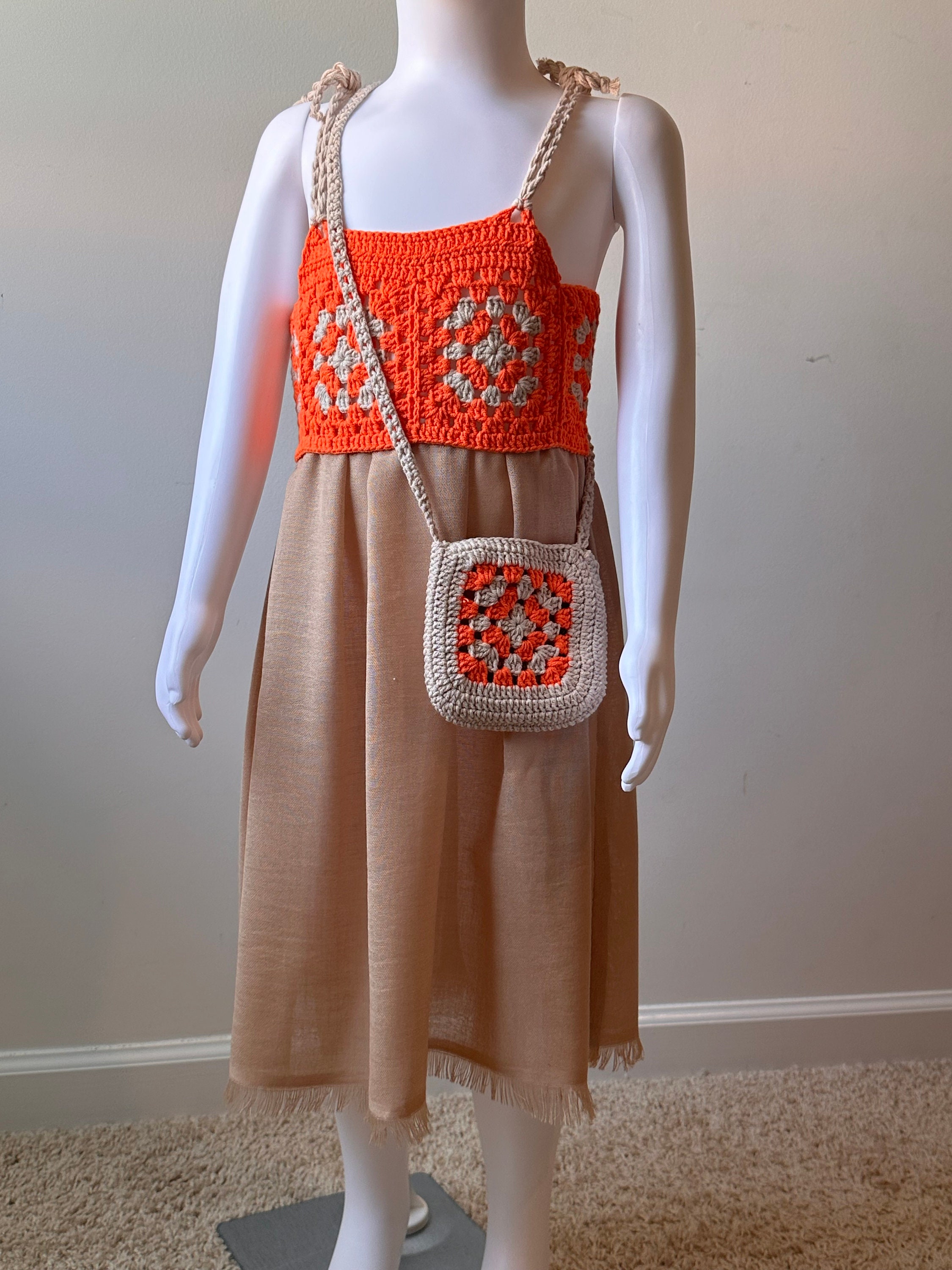 Crocheted Strap Dress for Girls [8204]