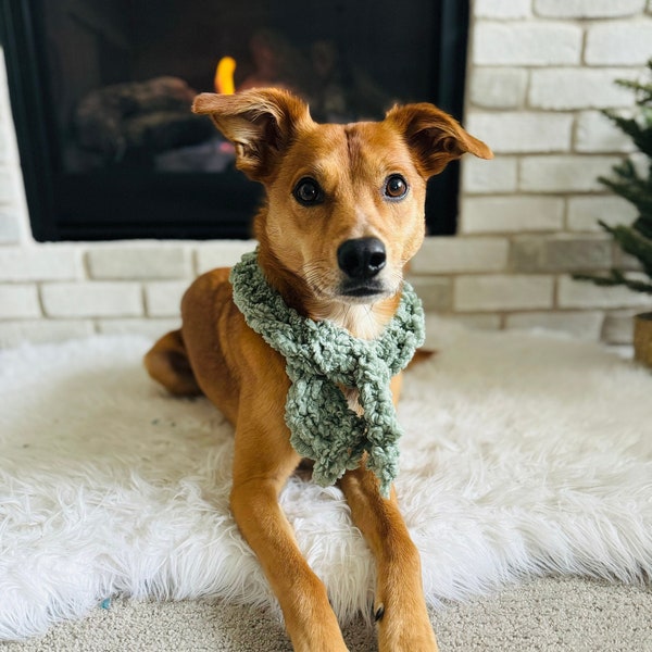 Green Medium Hand-knit Dog Scarf Neck-tie Accessory